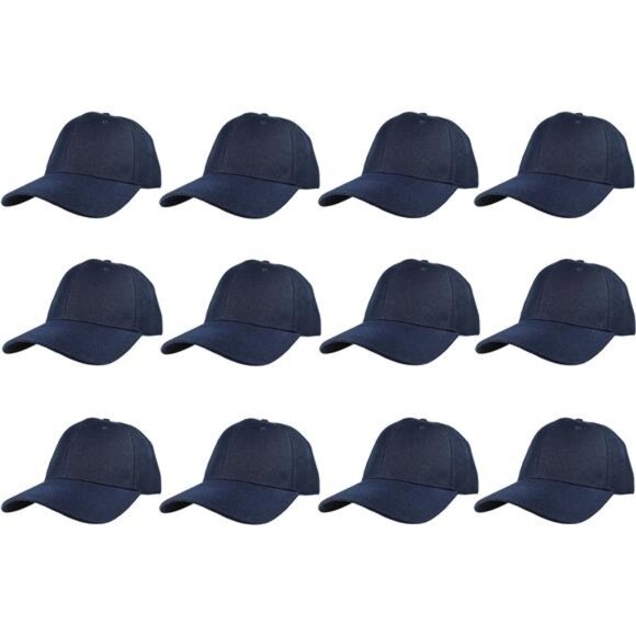 Plain Baseball Caps Adjustable Back Strap Unisex Hat Pack 12 Pieces Wholesale Lo - Picture 1 of 5